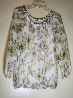 Rosemarine Italian Silk Blouson, Ruffle Hem Peasant Blouse M